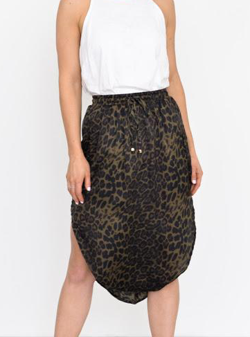 Melody Elastic Waist Skirt - Khaki Leopard