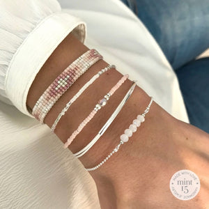 Soft Pink & White Bracelet Set - Silver