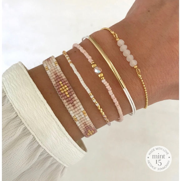 Soft Pink & White Bracelet Set - Gold