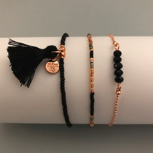 Black Sparkle Bracelet Set - Rose Gold