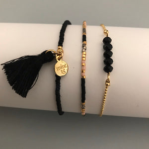 Black Sparkle Bracelet Set - Gold