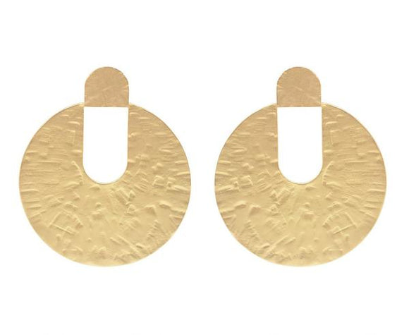 Lidia Hammered Disc Earrings - Soft Matte Gold