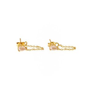 Rose Quartz Connected Earrings - Gold